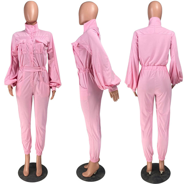 Lantern Sleeves Pocket Jumpsuits