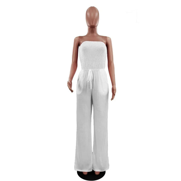 Strapless Pleated Wide Leg Jumpsuit