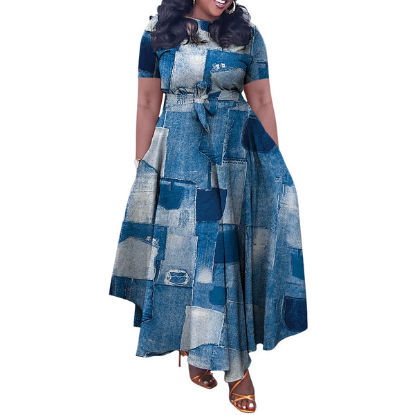 Lace Up Plus Size Print Dress