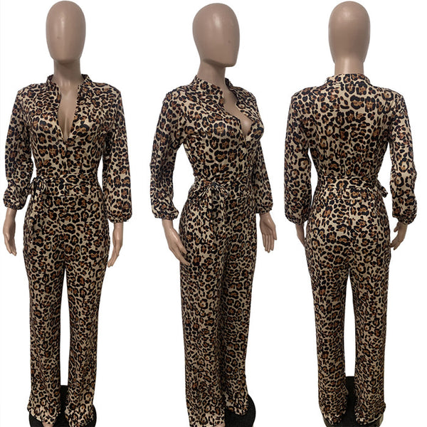Elegant Geometric Printed Long Sleeve Jumpsuit