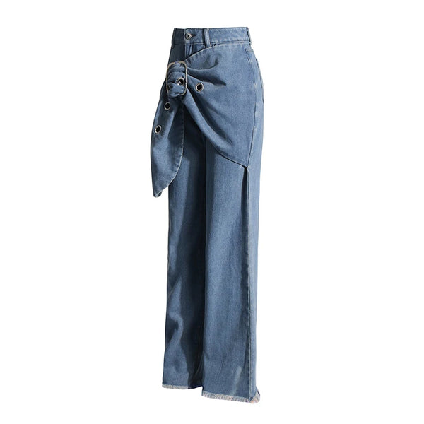 Bowknot High Waist Spliced Pockets Jeans
