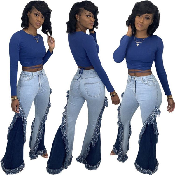 Patchwork Bell Bottom Jeans