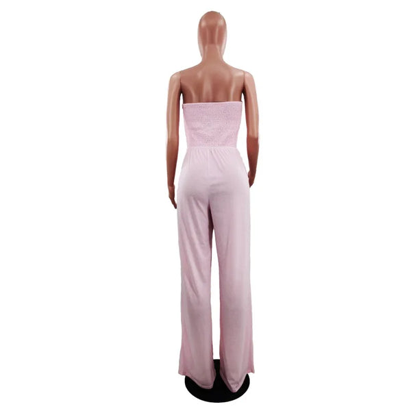 Strapless Pleated Wide Leg Jumpsuit