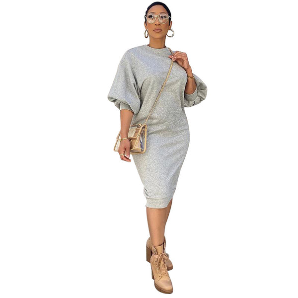 Five-Point Lantern Sleeve Sweater Dress