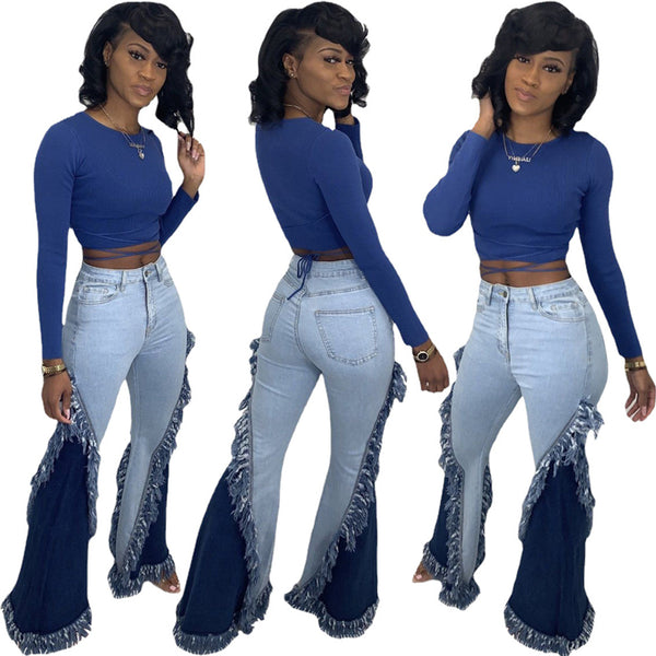 Patchwork Bell Bottom Jeans