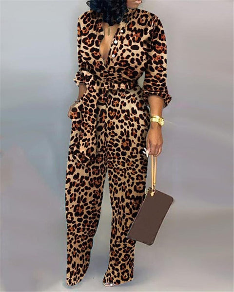 Elegant Geometric Printed Long Sleeve Jumpsuit