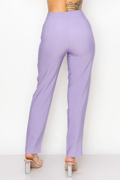 Lavender pants worn by a person on a white background