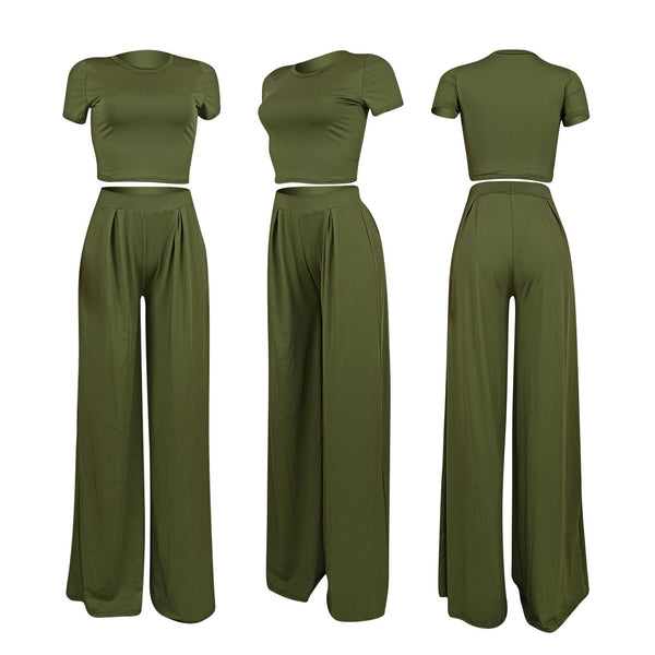 Kadin Setleri Wide Leg 2 Piece Pants Set