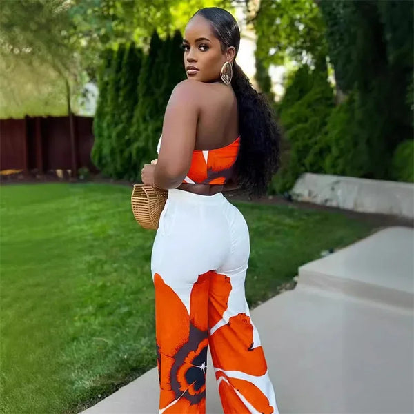 Floral Print One shoulder and pant Set