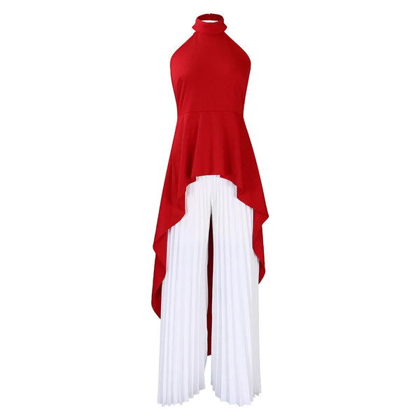 Elegant Backless Top and Pleated Wide Leg Pants Suit