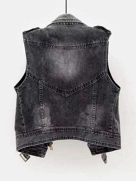 Denim Gray Cowboy Distressed Vest