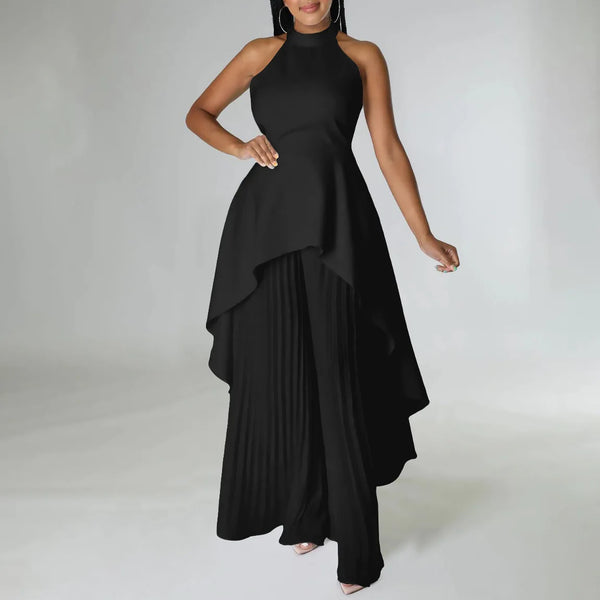 Elegant Backless Top and Pleated Wide Leg Pants Suit