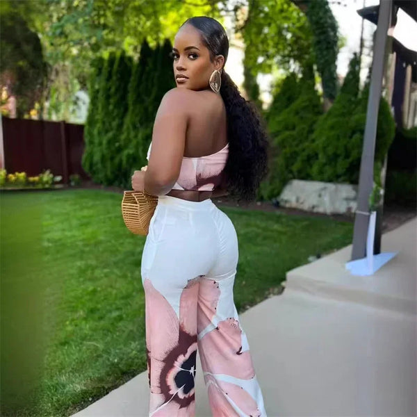 Floral Print One shoulder and pant Set