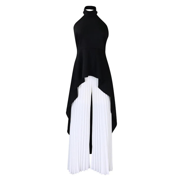 Elegant Backless Top and Pleated Wide Leg Pants Suit