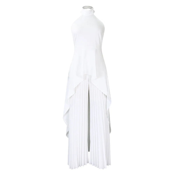 Elegant Backless Top and Pleated Wide Leg Pants Suit