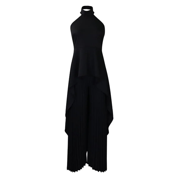 Elegant Backless Top and Pleated Wide Leg Pants Suit