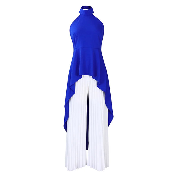 Elegant Backless Top and Pleated Wide Leg Pants Suit
