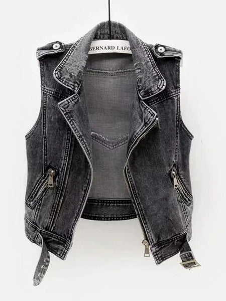 Denim Gray Cowboy Distressed Vest
