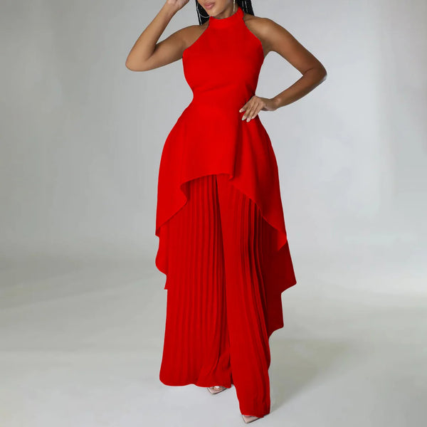 Elegant Backless Top and Pleated Wide Leg Pants Suit