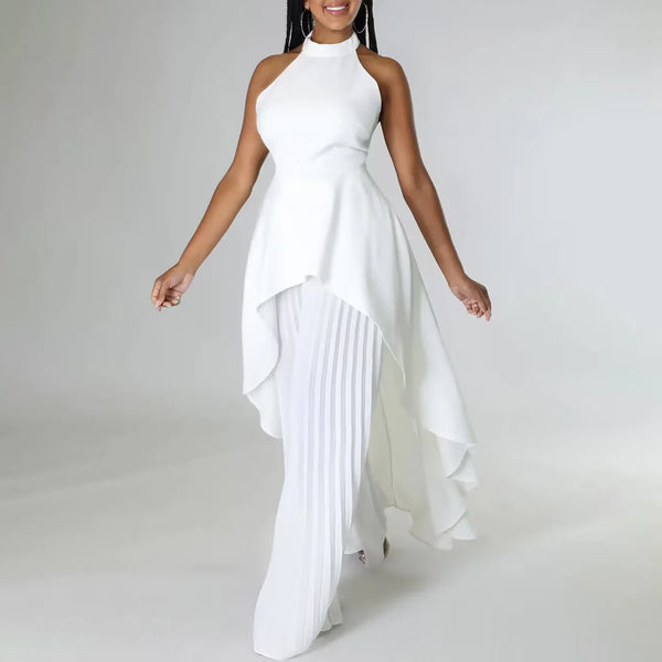 Elegant Backless Top and Pleated Wide Leg Pants Suit