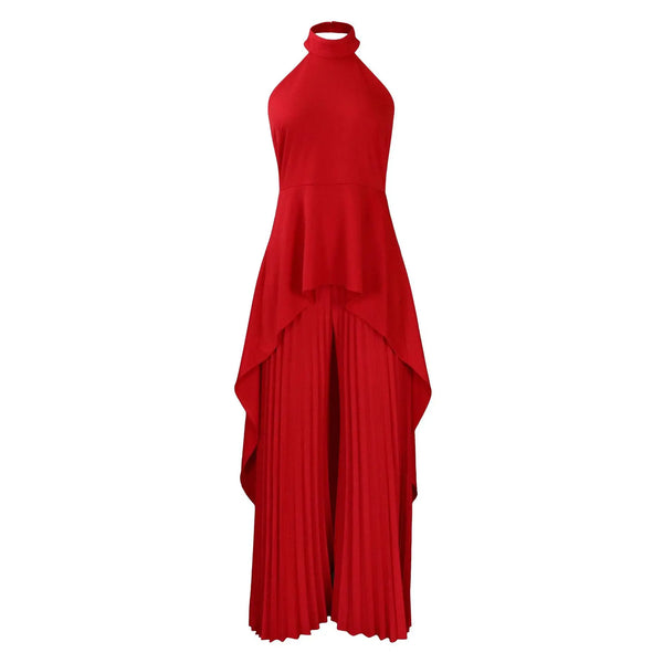 Elegant Backless Top and Pleated Wide Leg Pants Suit