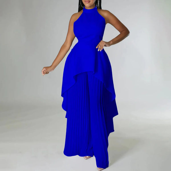 Elegant Backless Top and Pleated Wide Leg Pants Suit