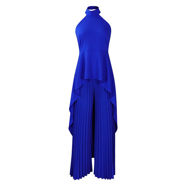 Elegant Backless Top and Pleated Wide Leg Pants Suit