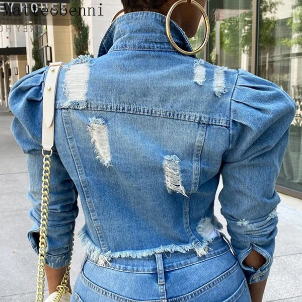 Cropped Ripped Denim Jacket