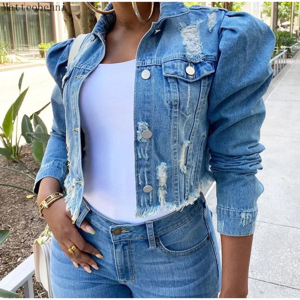 Cropped Ripped Denim Jacket