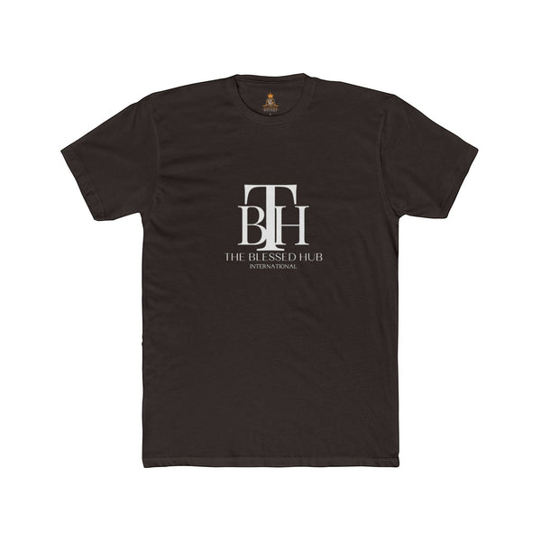 SlayEdgeBoutique black crewneck t-shirt featuring a white The Blessed Hub International logo on the chest.