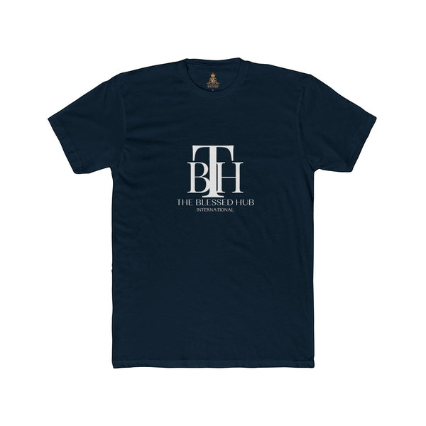 SlayEdgeBoutique black crewneck t-shirt with The Blessed Hub International logo graphic on the chest.