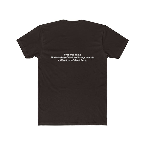 SlayEdgeBoutique black crewneck t-shirt featuring Proverbs 10:22 scripture printed on the back in white text