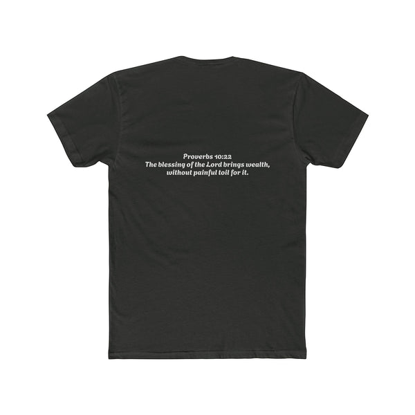 SlayEdgeBoutique black crewneck t-shirt featuring Proverbs 10:22 scripture printed on the back