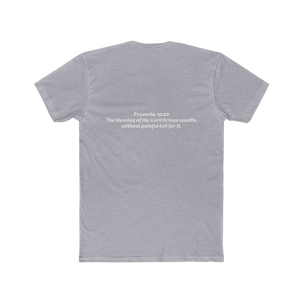 SlayEdgeBoutique grey crewneck t-shirt featuring Proverbs 10:22 scripture graphic on the back