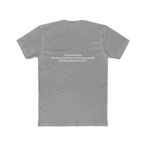 SlayEdgeBoutique grey crewneck t-shirt featuring Proverbs 10:22 scripture printed on the back in white text
