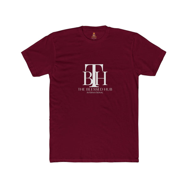 SlayEdgeBoutique maroon crewneck t-shirt with white The Blessed Hub International logo graphic on the chest
