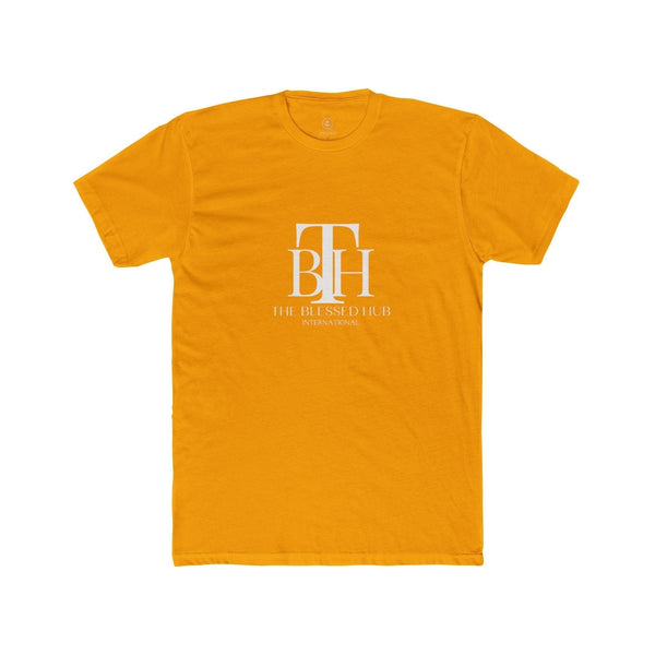 SlayEdgeBoutique mustard yellow crewneck t-shirt with white The Blessed Hub International logo on the chest