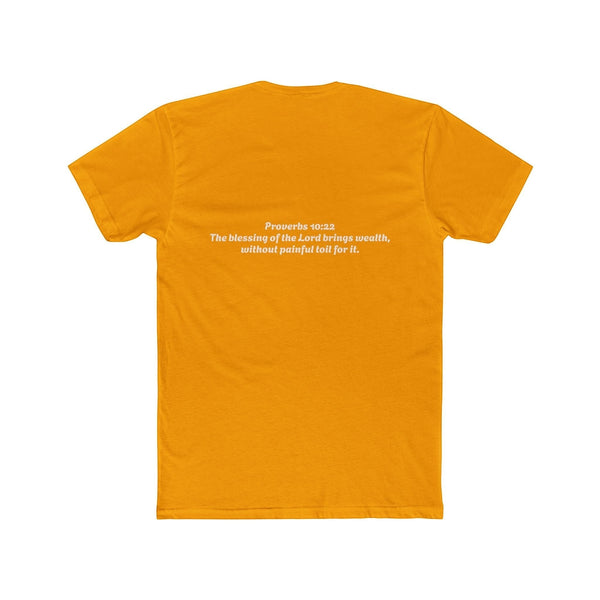 SlayEdgeBoutique mustard yellow crewneck t-shirt featuring Proverbs 10:22 scripture printed on the back