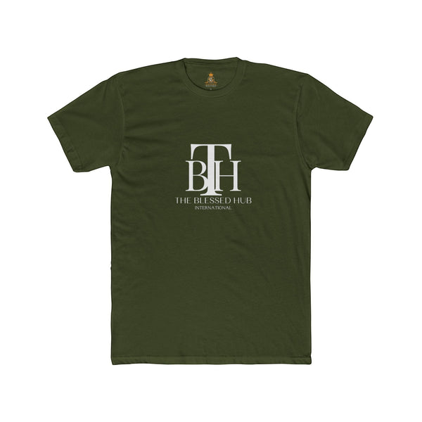SlayEdgeBoutique olive green crewneck t-shirt featuring a white The Blessed Hub International TBH logo on the chest.