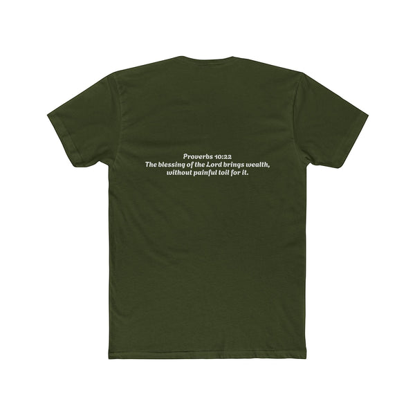 SlayEdgeBoutique olive green crewneck t-shirt featuring Proverbs 10:22 scripture printed on the back