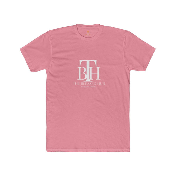 SlayEdgeBoutique pink crewneck t-shirt featuring The Blessed Hub International logo in white on the chest