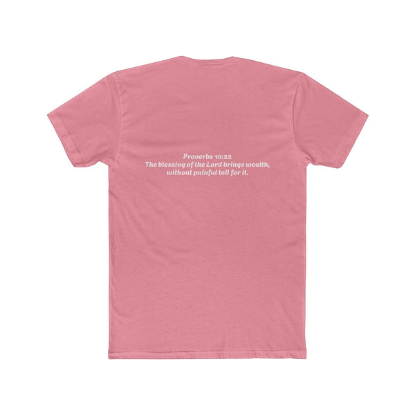 SlayEdgeBoutique pink crewneck t-shirt featuring Proverbs 10:22 scripture printed in white on the back