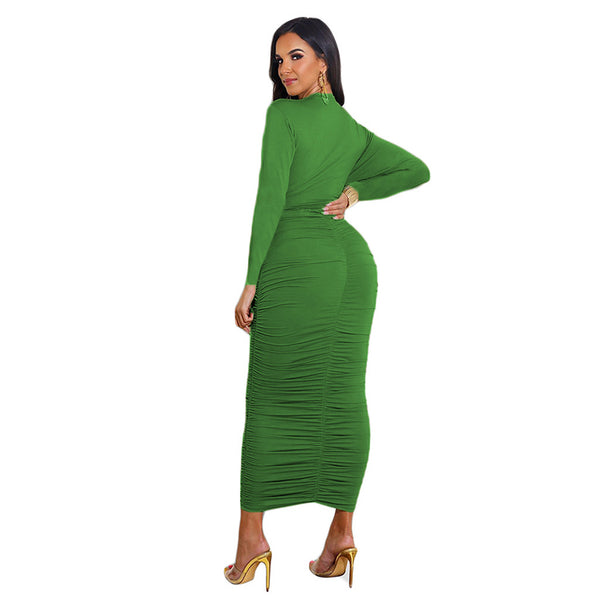 Ruched Top and Fitted Long Skirt Set