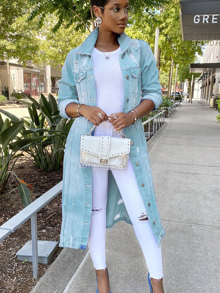 Long Washed Denim Coat