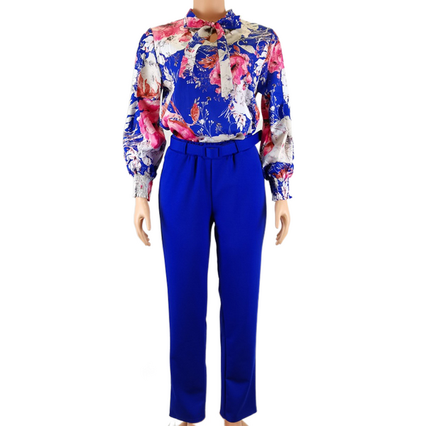 Long Sleeve Floral Printed Office Two Piece Set