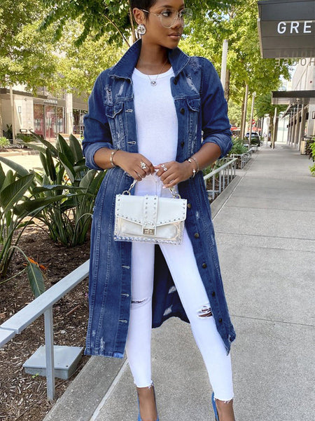 Long Washed Denim Coat