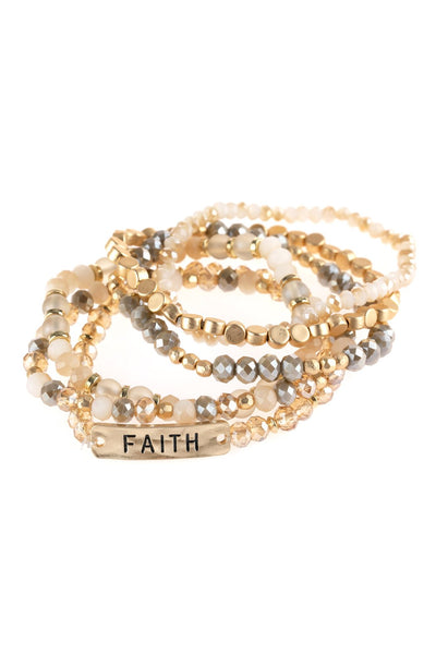 "Faith" Charm Mixed Beads Bracelet