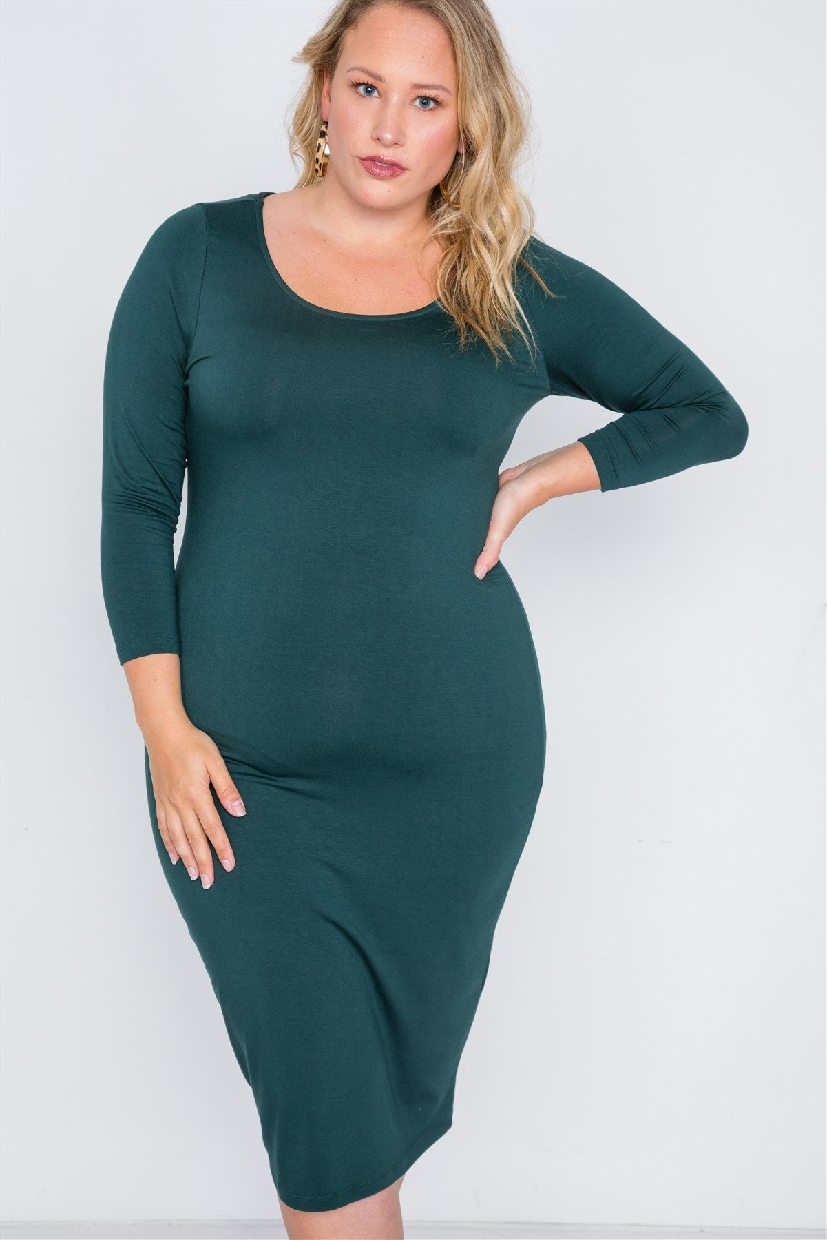 Green Long Sleeve Midi Dress