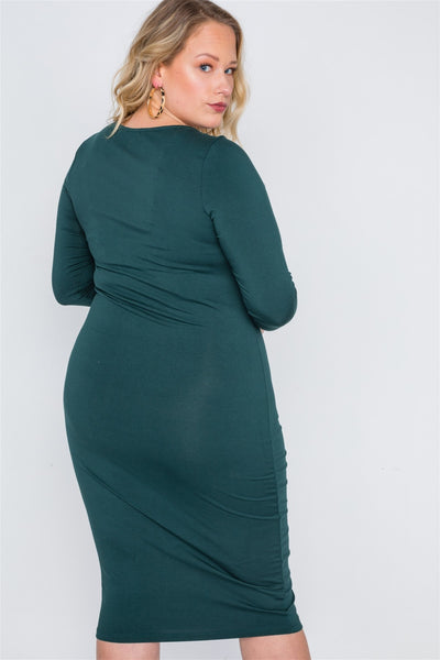 Green Long Sleeve Midi Dress