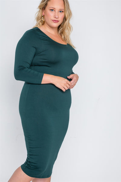 Green Long Sleeve Midi Dress